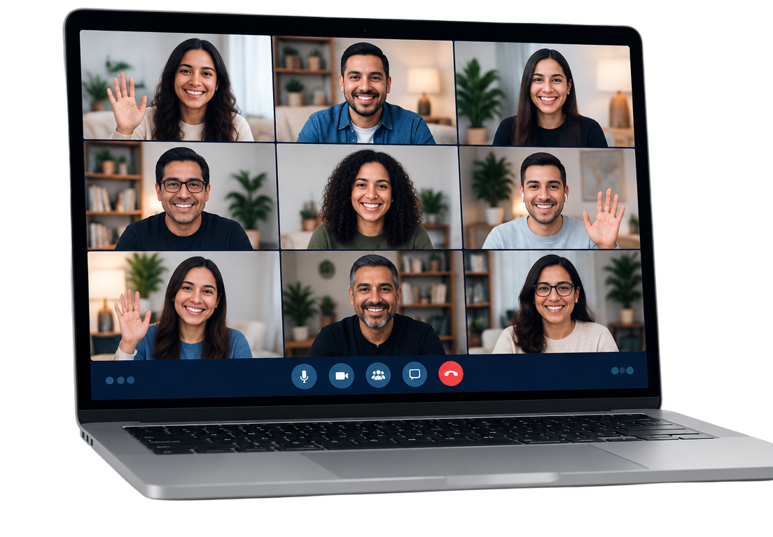 Computadora con una videollamada grupal